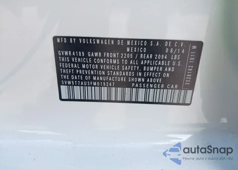 2015 Volkswagen Golf Gti 2.0T S 4-Door from USA, damaged, VIN 3VW5T7AU3FM019247